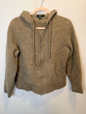 J.Crew Collection 100% Italian Cashmere Full-Zip Hoodie Sweater Large Brown